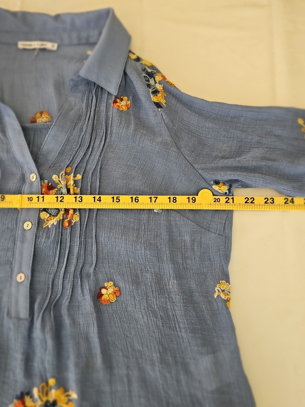 FIGUEROA & FLOWER 2-Piece Set Floral Embroidered Blue Tunic Blouse Cami Size 1X - Picture 9 of 16